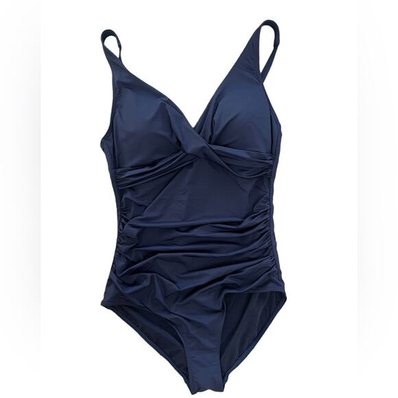 NWOT Women’s Sea Level Eco Essentials Cross Front One Piece Navy Swimsuit - Sz 8 - Picture 4 of 8